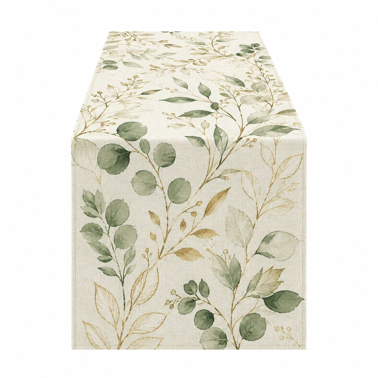 Caminero de Mesa con Estampado de Hojas en Verde y Beige
