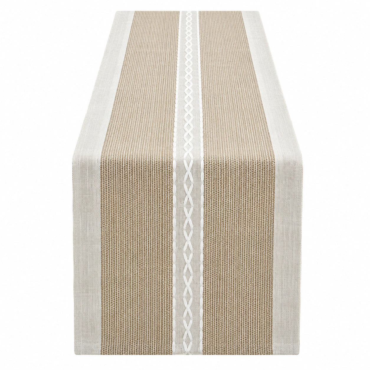 Caminero de mesa beige con diseño de rayas decorativas