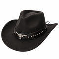 Sombrero Vaquero Negro con Banda Decorativa y Detalle Metálico