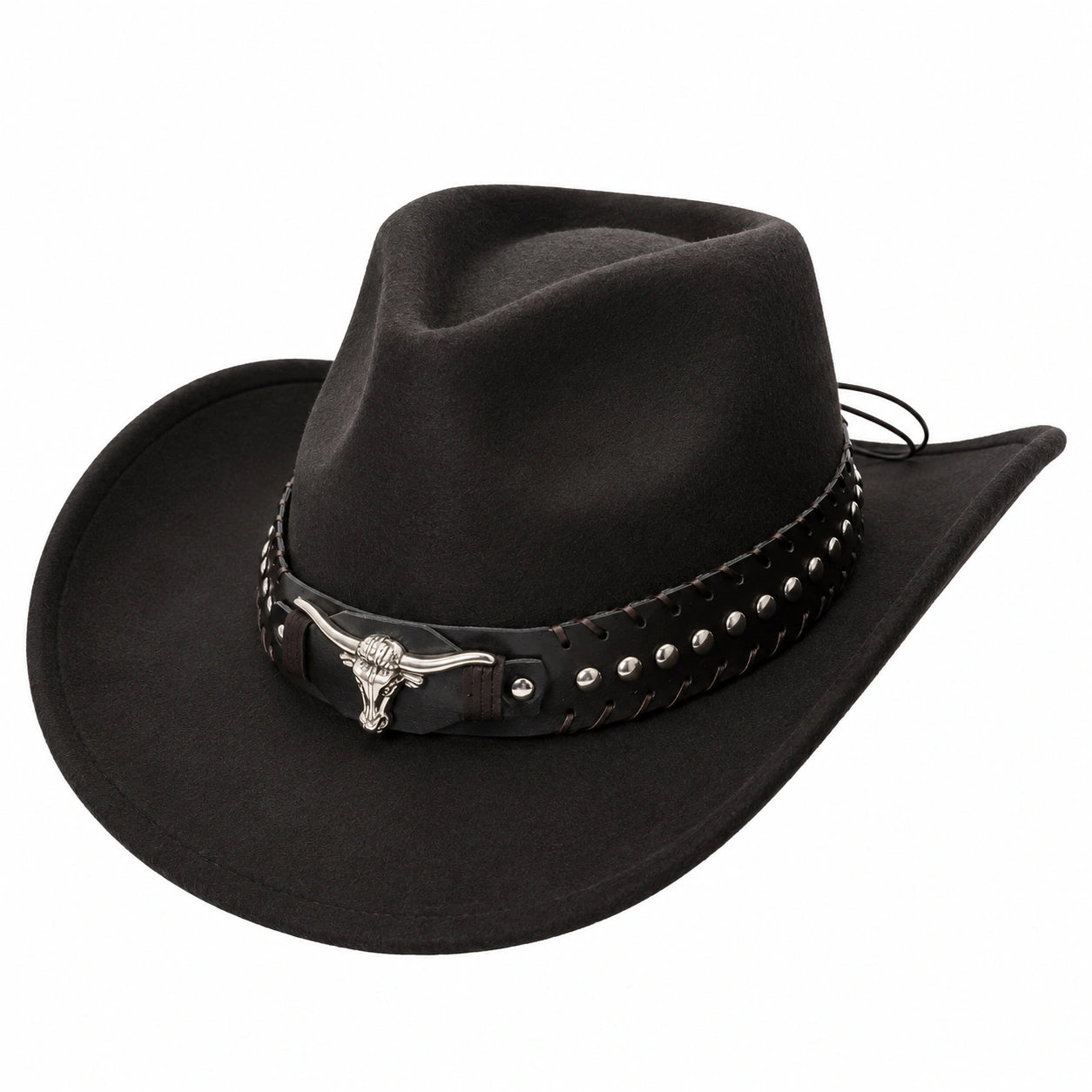 Sombrero Vaquero Negro con Banda Decorativa y Detalle Metálico