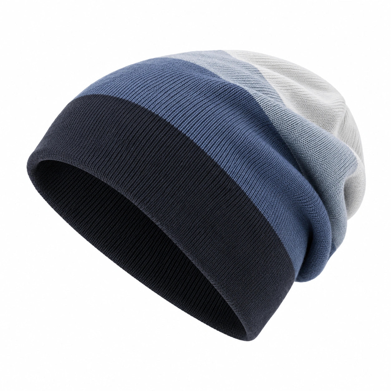 Gorro Unisex de Punto a Rayas Negro, Azul y Gris