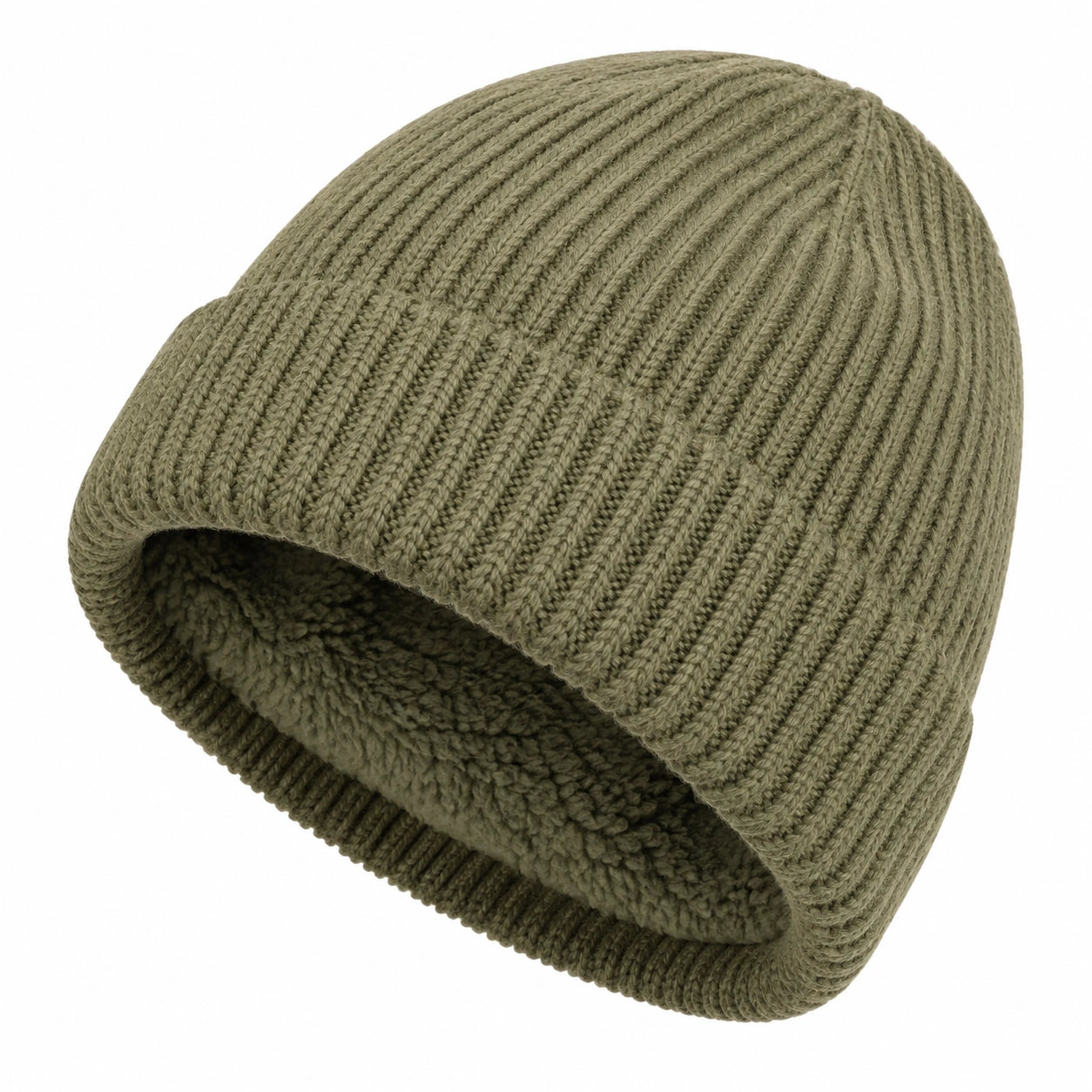 Gorro de Invierno Forrado de Punto Verde Oliva