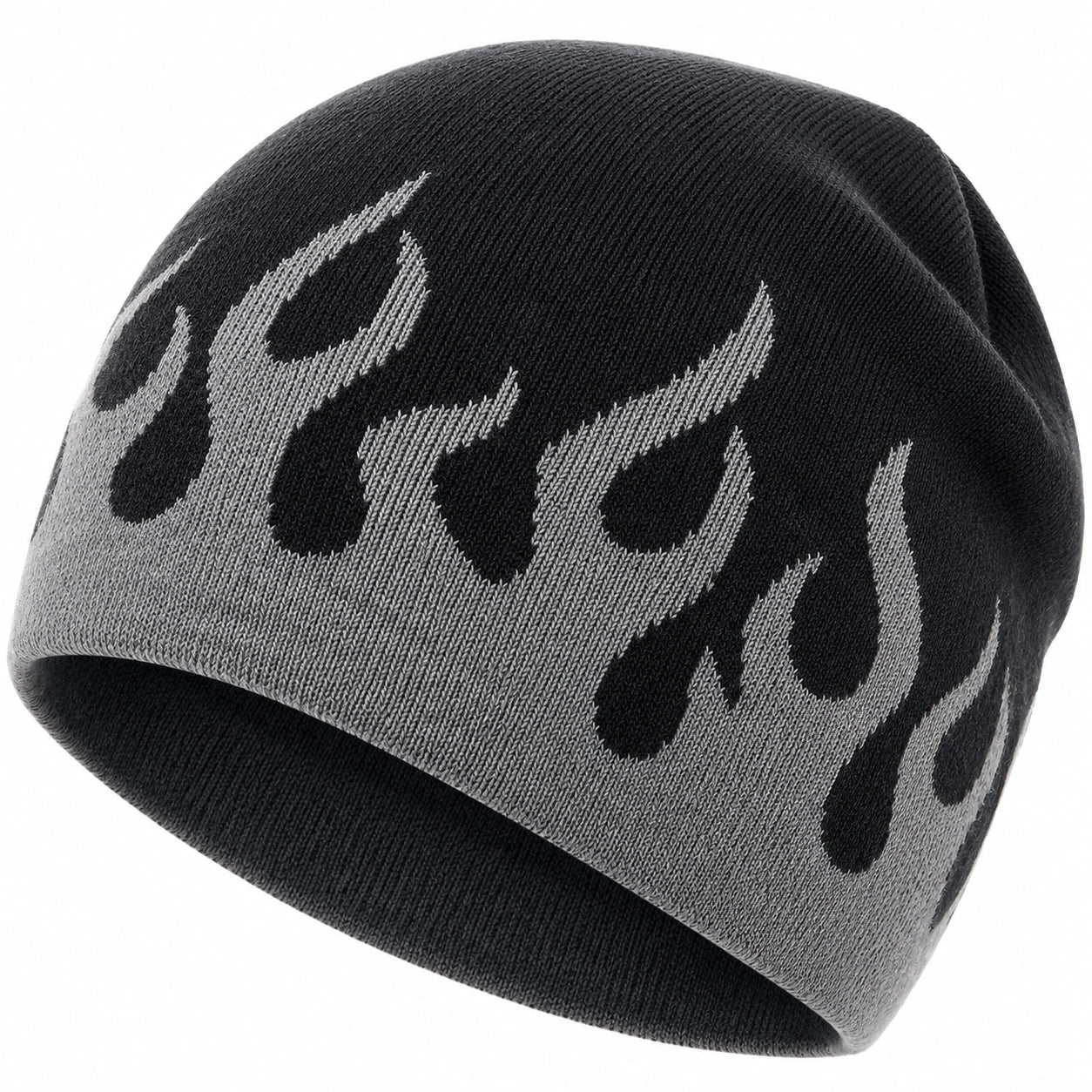 Gorro de Punto con Diseño de Llamas Negro y Gris Unisex