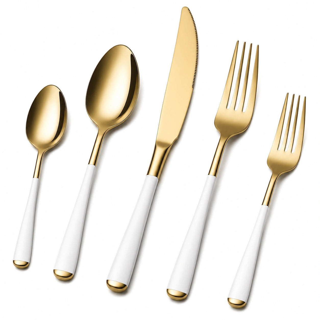 Set de Cubiertos de Acero Inoxidable en Dorado y Blanco