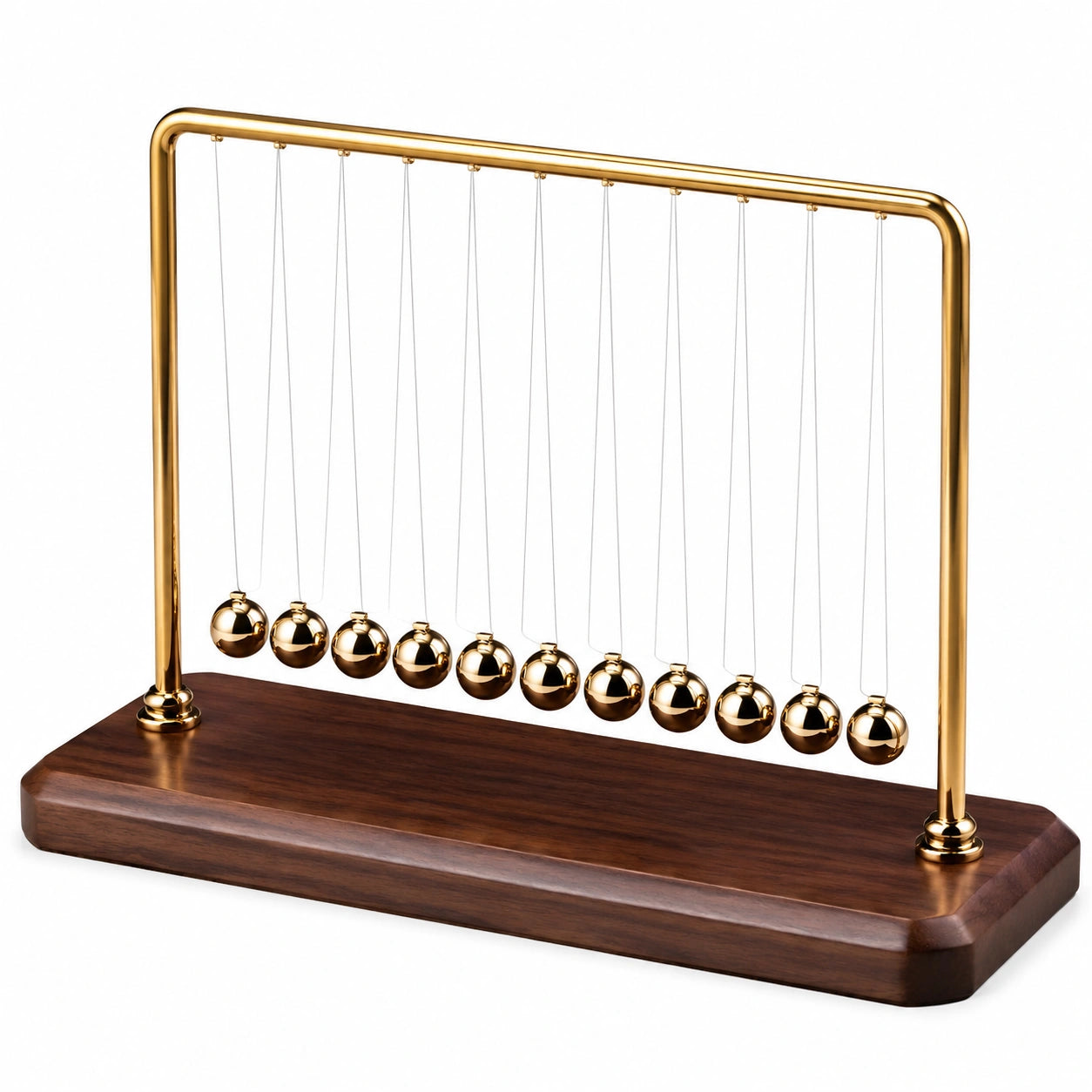 Péndulo de Newton Dorado con Base de Madera y 9 Bolas