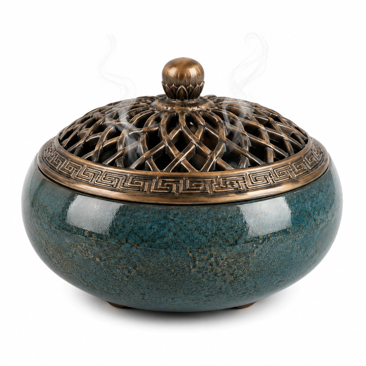 Quemador de incienso tradicional azul y bronce