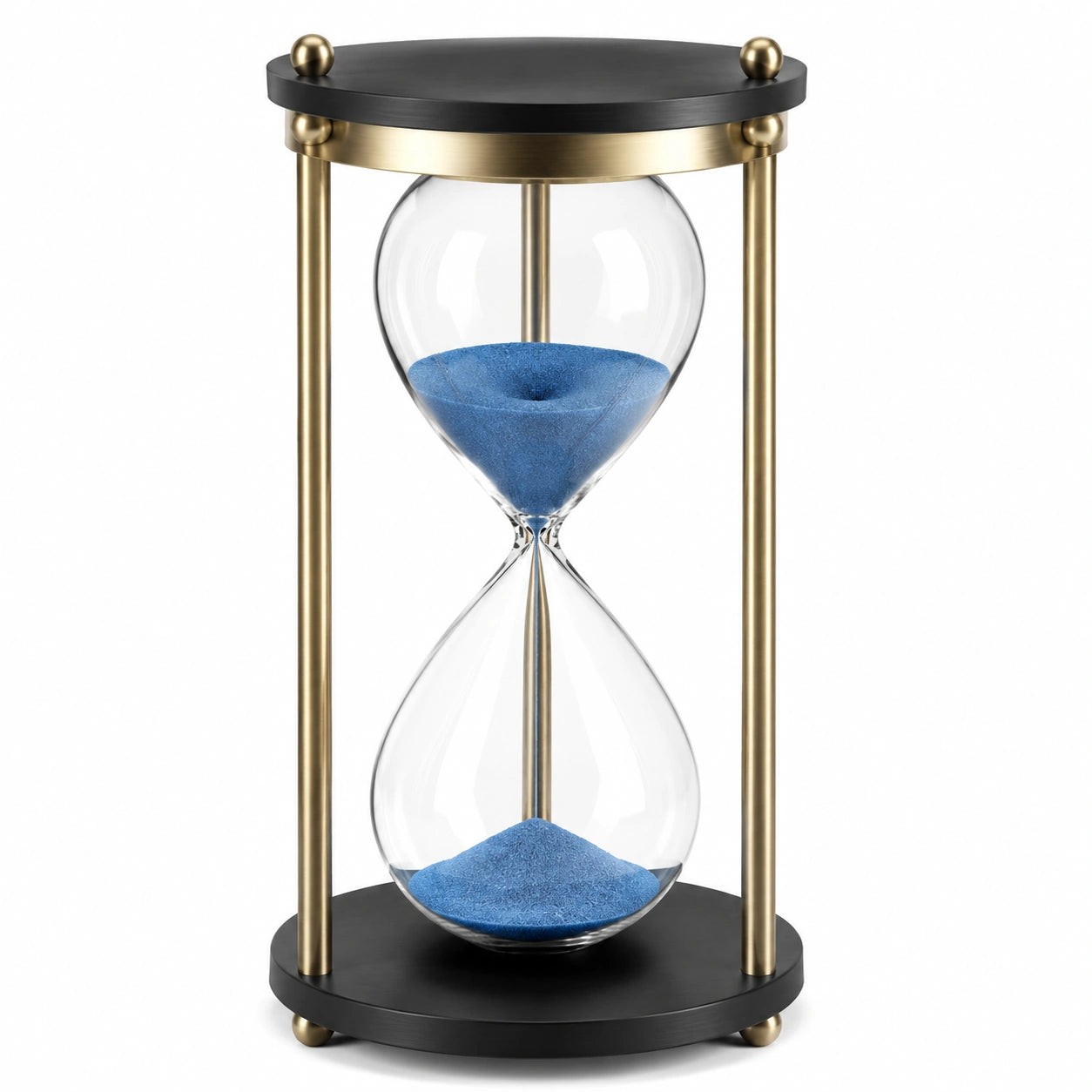 Reloj de Arena de Arena Azul con Soporte Dorado